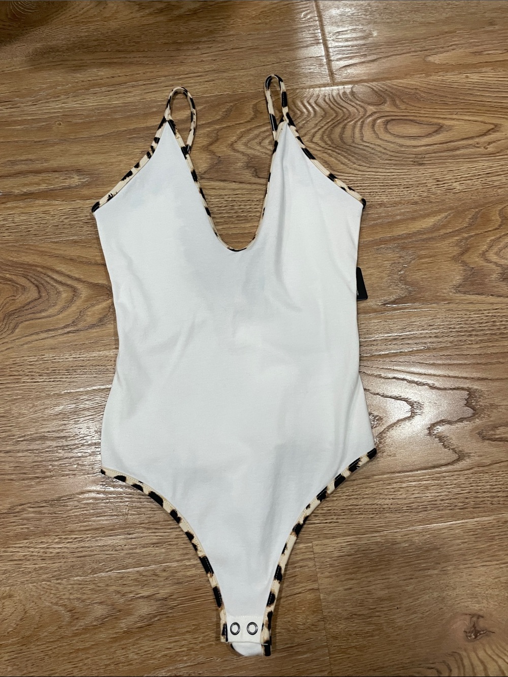 Express White One-Piece with Leopard-Print Trim